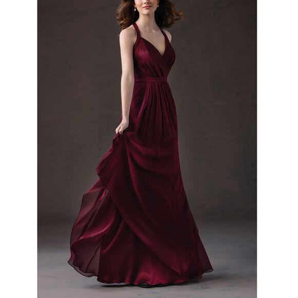 New BELSOIE Women's Cranberry Halter Tiffany Chiffon Bridesmaid Dress Size 12 - Picture 1 of 6